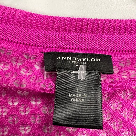 Ann Taylor Womens Sheer Cardigan Button Up Fuchsia Size Large - Picture 8 of 9